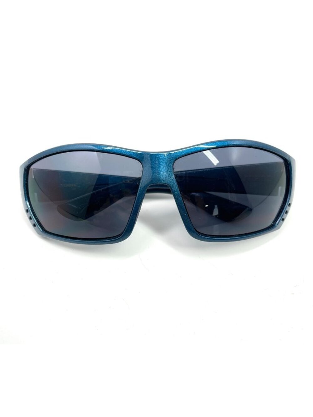 Y2K Blue Metallic Sunglasses Oversized Sporty Wrap Cyber Festival Shades